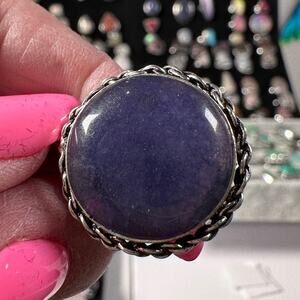 Dyed agate silver plated gemstone ring. Stamped 925 size 8 hand made